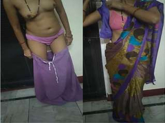Desi bhabhi strips down her saree and plays with her tits and XXX pussy too