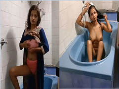 Before taking a shower sexy big tittied Indian baby puts on seductive erotic show